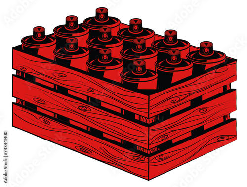 Crate full of Spray Cans - Vector Illustration 