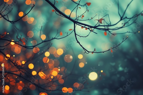 colorful soft focus tree branches and bokeh lights background