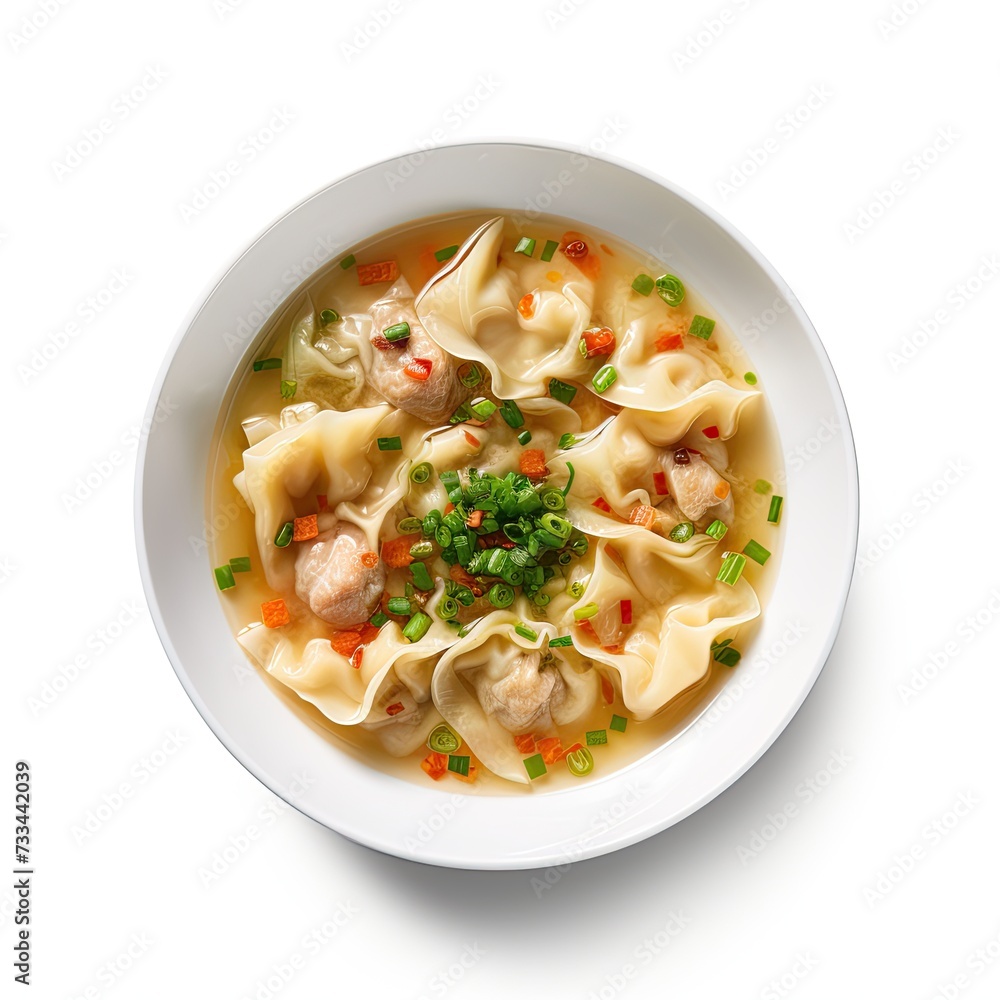 Wonton soup closeup isolated on white background