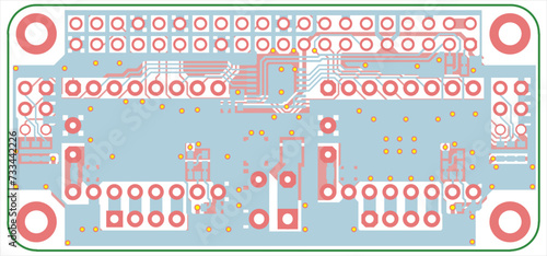 Electric background. Vector pcb pattern. 
Printed circuit board of electronic 
device with
conductors and contact pads placed on it. 
Engineering drawing.