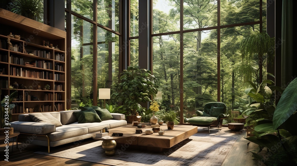 Nature's Embrace: Biophilic Living Room with Natural Elements & Green Spaces Nature's Embrace: Biophilic Living Room with Natural Elements & Green Spaces