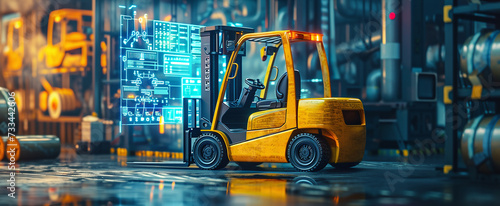 yellow forklift in a warehouse. © Oleksandr