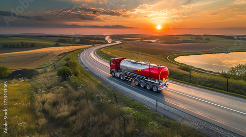 Fuel Tanker Truck on the Move at Sunset © Mystic