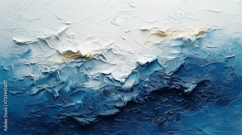 Malowidło przedstawiające abstrakcyjne kompozycje z dominującymi niebieskimi i białymi kolorami. photo