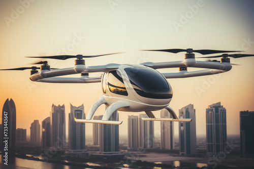 Electric flying taxi in the sky