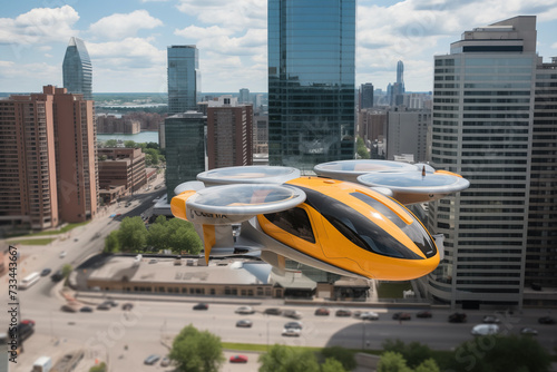 Electric flying taxi in the sky