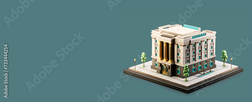 3D model of bank building. Concept of financial literacy and investments. AI generated