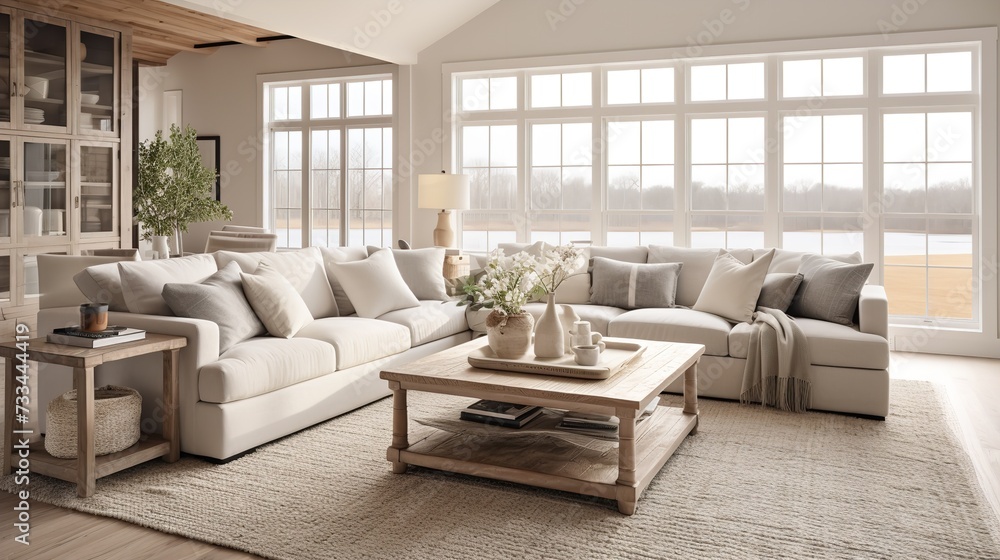 Coastal Farmhouse Fusion: Serene Living Room with Beachy and Rustic Elements Coastal Farmhouse Fusion: Serene Living Room with Beachy and Rustic Elements