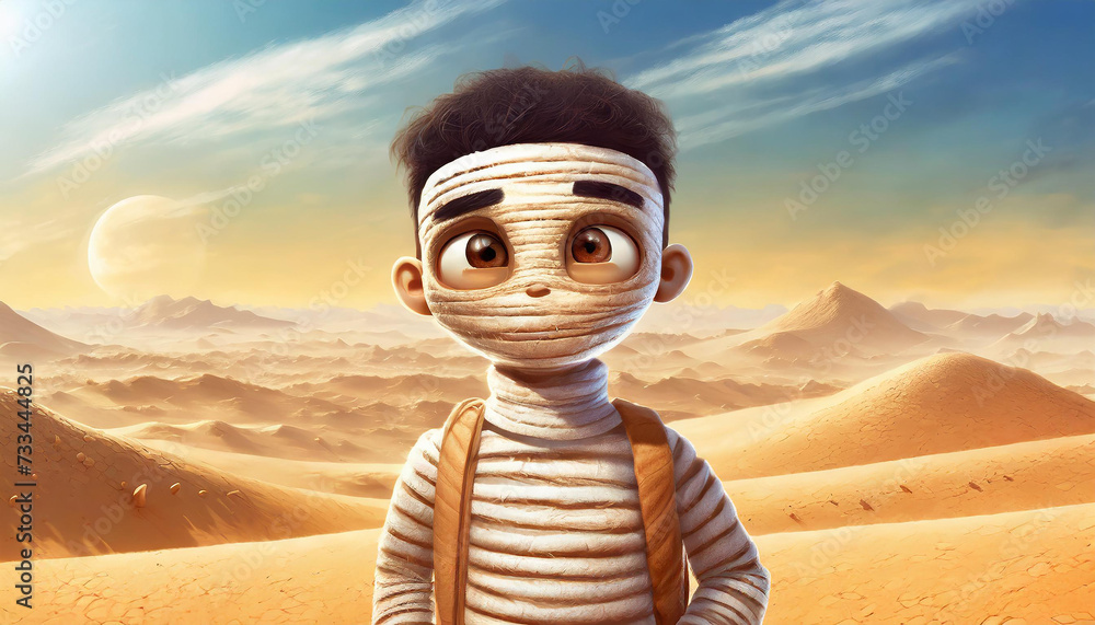 mummy in the desert - young cute little monsters