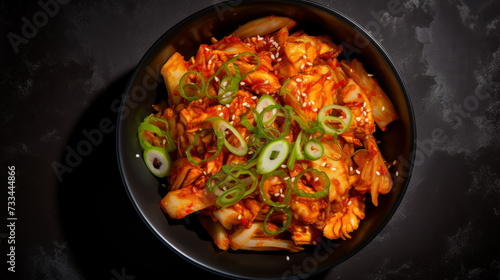 Vivid strands of green onion kimchi are tossed and seasoned, ready to add a kick to any meal