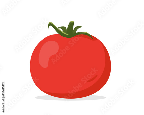 Red fresh whole tomato. Whole tomato plant icon. Organic vegetables vegetarian food. Vector illustration isolated on white background.