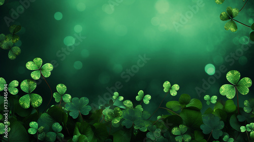 Background for St. Patrick's Day: clover leaves on a green background, greeting card