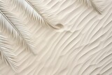 Tranquil zen pattern in white sand with relaxing palm leaves, ideal for meditation and mindfulness