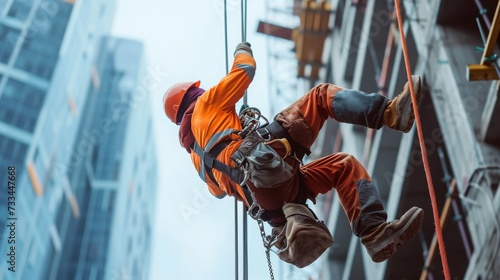 Safety body construction, Working at height equipment. Fall arrestor device for worker with hooks for safety body harness on the roof structure