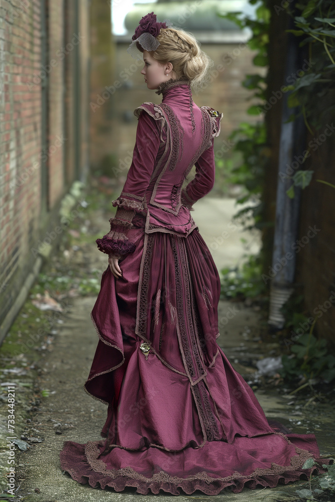 Victorian style clothes young woman. Medieval fashion. 