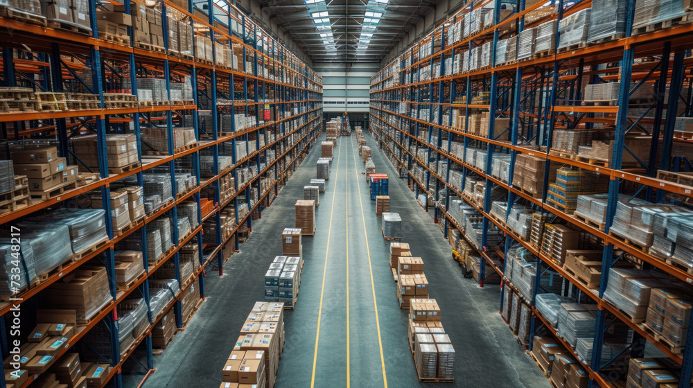 Fototapeta premium High-tech warehouse, close up shot, with a high level of electronics, equipped to store and sort goods
