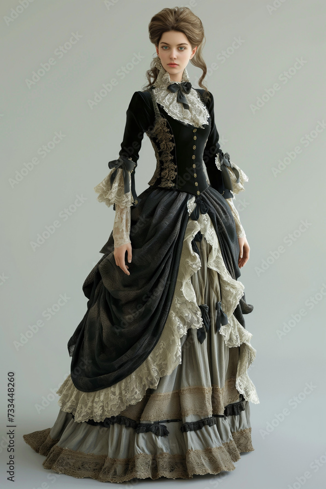 Victorian style clothes young woman. Medieval fashion. 