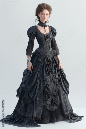 Victorian style clothes young woman. Medieval fashion. 