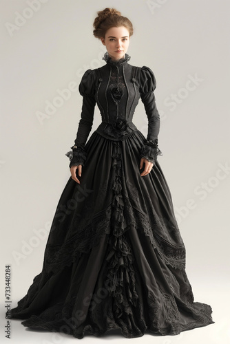 Victorian style clothes young woman. Medieval fashion. 