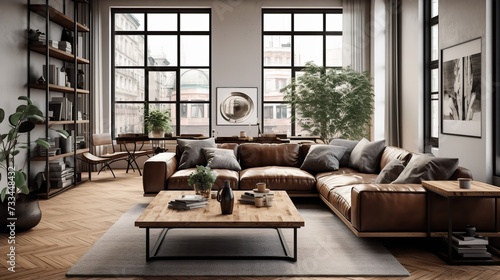 Hybrid Haven: Fusion of Industrial and Scandinavian Living Room Aesthetics © VisualMarketplace