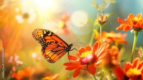 Colorful Butterfly Relaxing on Blooming Flower AI Generated © ArquitecAi