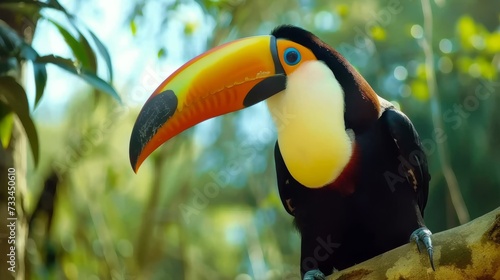Colorful Toucan Perched on Tree Branch AI Generated.