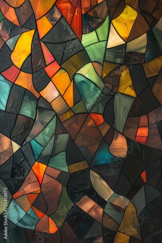 A vibrant mosaic of patterns and colors, this abstract stained glass window showcases the creative artistry and colorfulness of the creative arts