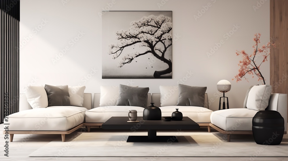 Obraz premium Tranquil Japandi Harmony: Blending Japanese Simplicity with Scandinavian Chic