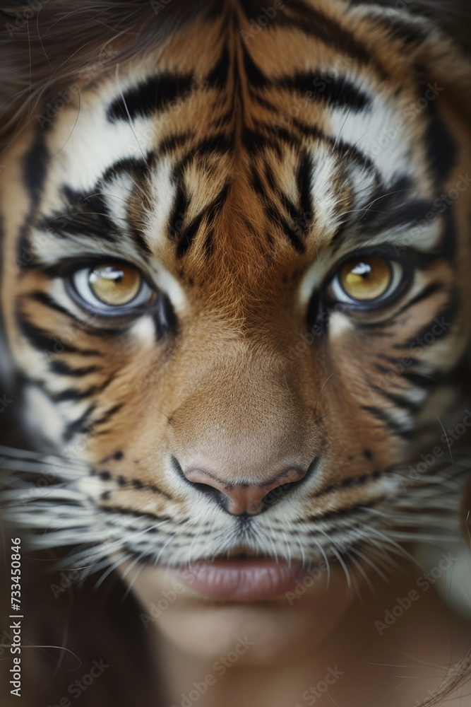 Obraz premium Intense and majestic, a bengal tiger's fierce gaze captivates as its sleek fur and piercing eyes draw you into the wild world of this iconic big cat