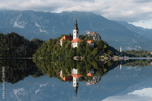 lake bled Church on Island water reflections