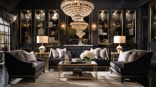 Decadent Glamour: Art Deco Inspired Living Room with Luxurious Touches © VisualMarketplace