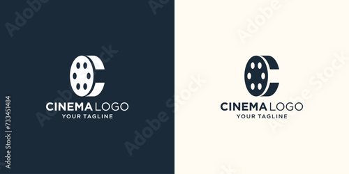 Simple Minimalist Clever Initial Letter C with Video Camera for Cinema Movie Production photo
