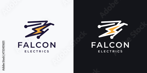 geometry line abstract falcon with electrics logo design inspiration. photo