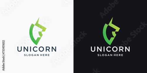 Creative Minimalist Unicorn logo design inspiration with gradient color branding. photo