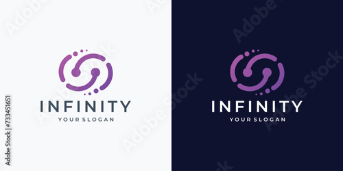 infinity dot tech logo design inspiration. line art style modern infinite, loop symbol branding. photo