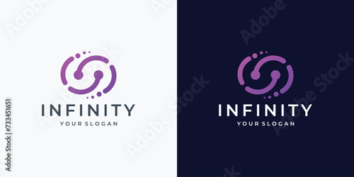 infinity dot tech logo design inspiration. line art style modern infinite, loop symbol branding.