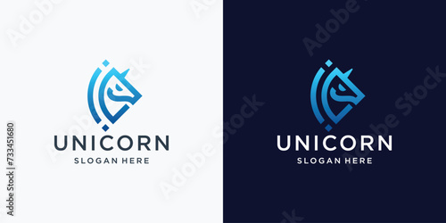 geometric line unicorn logo design inspiration, premium symbol unicorn vector template. photo