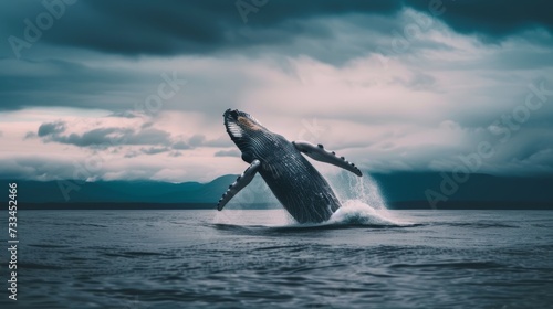 Powerful Humpback Whale Leap in the Ocean. © ArquitecAi