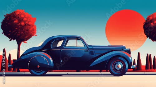 A retro-style illustration of an old-fashioned car