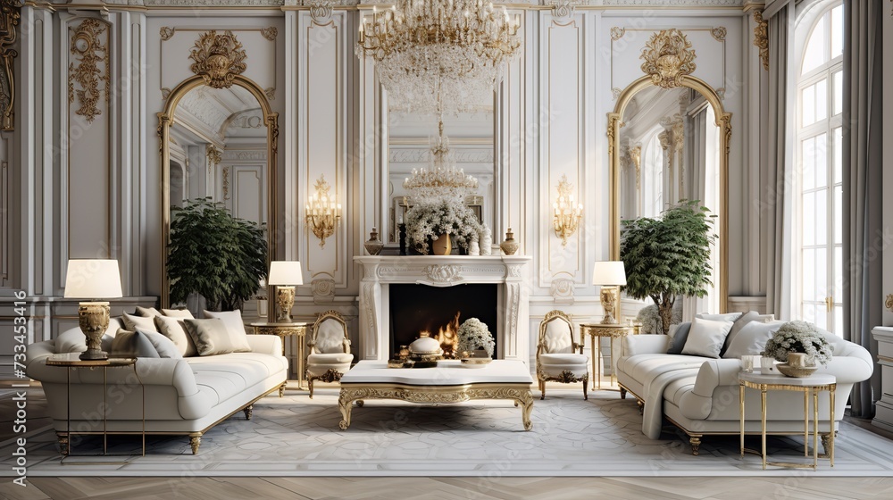 Fototapeta premium Refined Opulence: Neo-Classical Luxury Living Room with Elegant Proportions