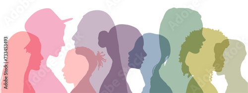 Multiethnic adults, teenagers and children. People profile silhouette