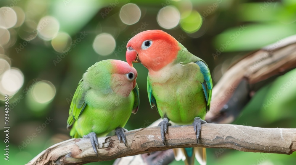 Affectionate Lovebirds on Resting Branch AI Generated