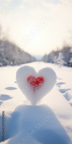 A heart shaped snow covered in red paint. Generative AI. © Natalia