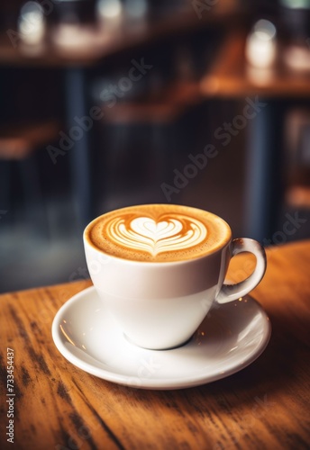 A cup of coffee with a heart design on top. Generative AI.