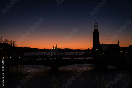 Canvas Print silhouette of stockholm city hall at sunset