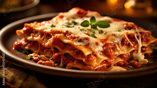 "Indulgent Delight: 3D Rendered Hot Melted Lasagna, Overflowing with Rich Layers of Marinara Sauce and Gooey Cheese"