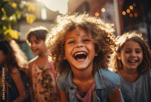 a group of children laughing photo