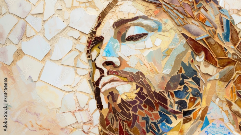 A mosaic of Jesus, close-up on head.