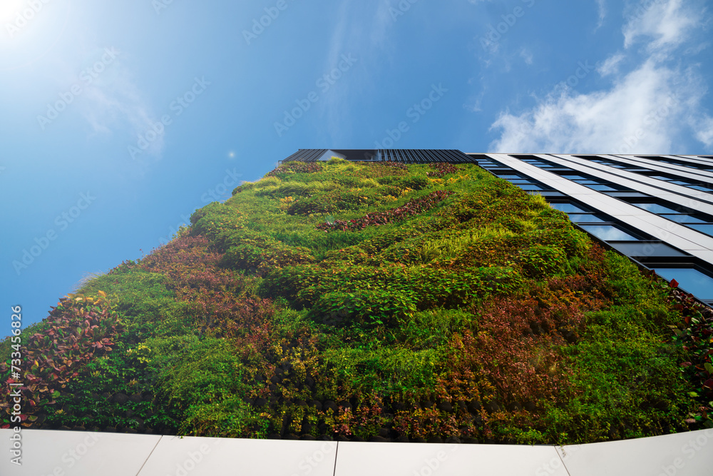 green construction - beautiful natural facade of an office building - ecological construction - ESG policy