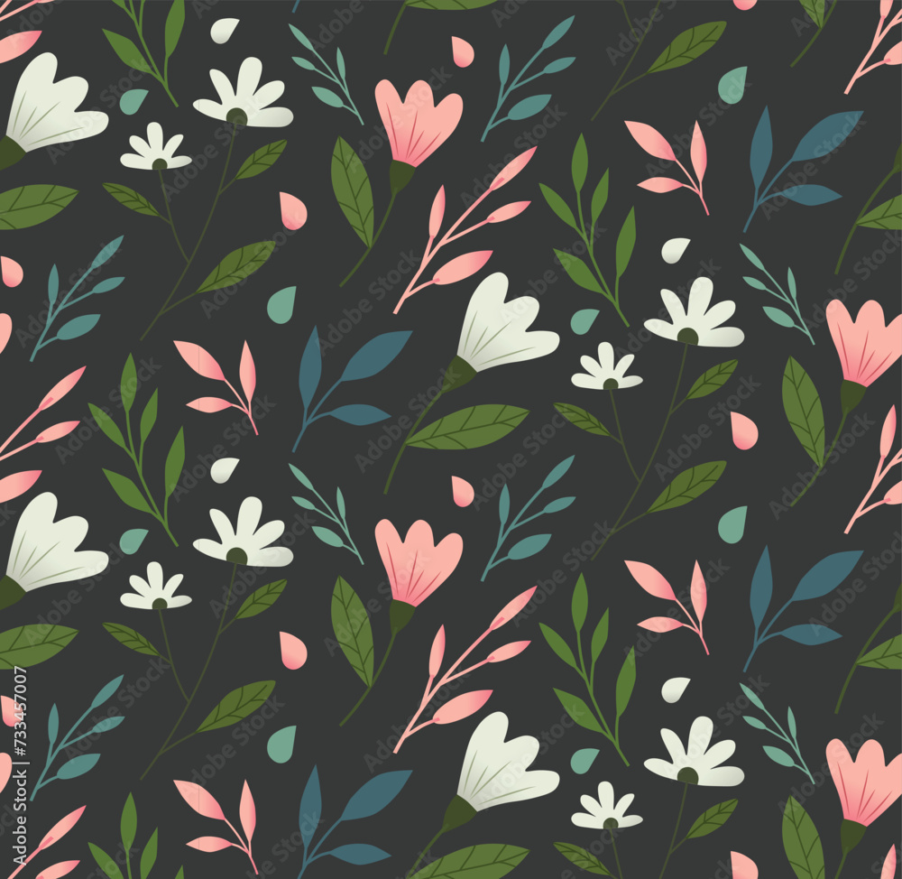 Flowers seamless pattern on dark background Flowers seamless pattern on dark background